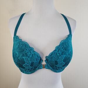 Auden 36B Women's Demi Coverage Racerback Underwire Push-Up Bra Lace Teal Green